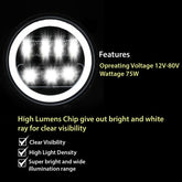 LIU HJG New Round LED Headligh Fits in Jawa with High Beam, Low Beam (12V-80V 75W)